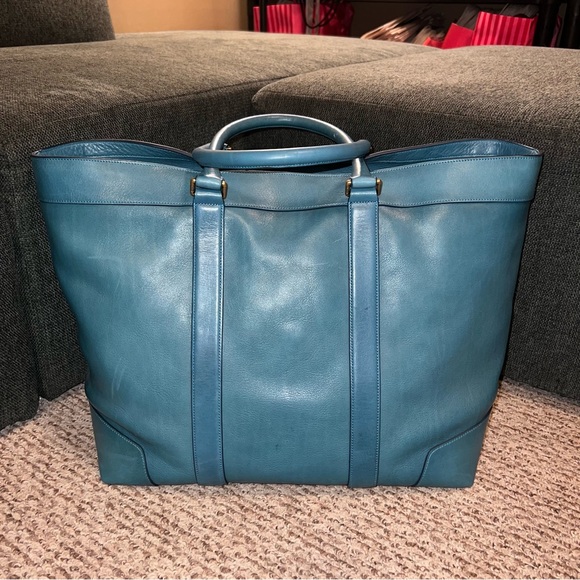 COACH BLEEKER TEAL BLUE LEATHER LARGE WEEKENDER TOTE BAG EUC - Picture 3 of 8